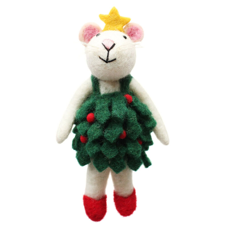 Amica Felt Mouse In Holly Dress 12cm image number 0